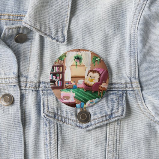 Badge Rond 7,6 Cm Hygge Hedgehog (En situation)