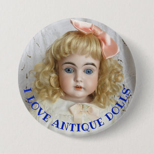 Badge Rond 7,6 Cm I Love Antique Poupées 3" Épingle Bouton
