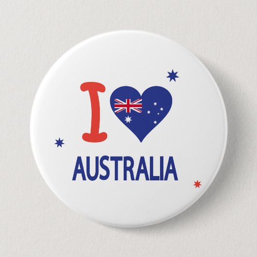 Badge Rond 7,6 Cm "I LOVE AUSTRALIA" Australia Day 26 janvier (Devant)