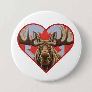 Badge Rond 7,6 Cm I Love Canada - Fière de l'orignal canadien et de