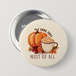 Badge Rond 7,6 Cm I Love Fall - Citrouille et Citrouille Spice Latte