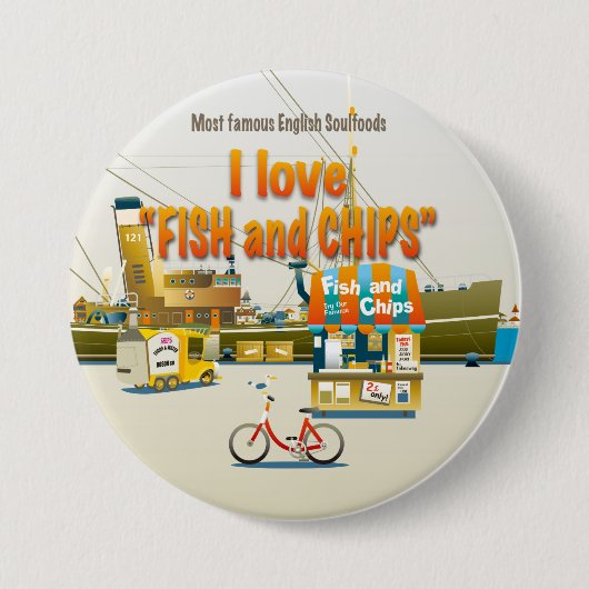 Badge Rond 7,6 Cm I love FISH & CHIPS (Devant)