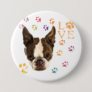 Badge Rond 7,6 Cm I Love Pets - Joli Chiot - Traces colorées Dessin