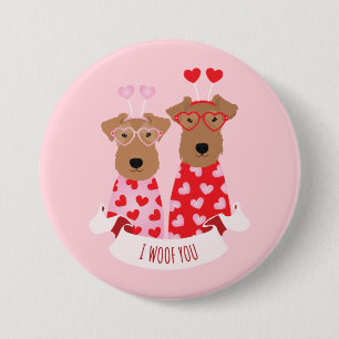 Badge Rond 7,6 Cm i Woof You Valentine Wire Fox Terrier Chiens