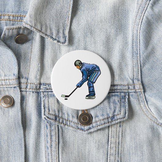 Badge Rond 7,6 Cm Ice Hockey Player in Blue Uniform