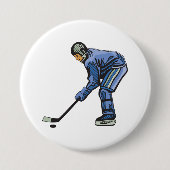 Badge Rond 7,6 Cm Ice Hockey Player in Blue Uniform (Devant)