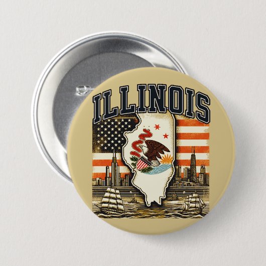 Badge Rond 7,6 Cm Illinois (Devant & derrière)