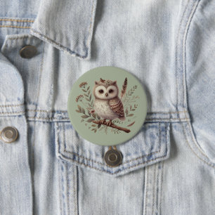 Badge Rond 7,6 Cm Illustration botanique de chouette fantaisiste de