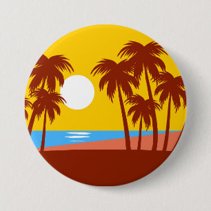 Badge Rond 7,6 Cm Illustration colorée de palmiers d'île de plage