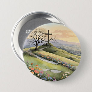 Badge Rond 7,6 Cm illustration d'art de lever de soleil de Pâques
