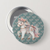 Badge Rond 7,6 Cm Illustration de l'Imaginaire Floral Pastel Horse (Devant & derrière)