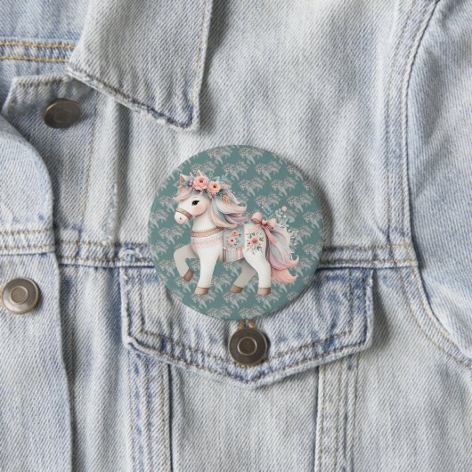 Badge Rond 7,6 Cm Illustration de l'Imaginaire Floral Pastel Horse (En situation)