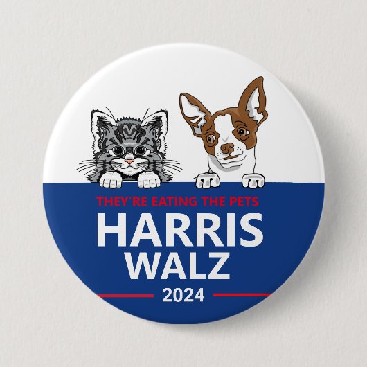Badge Rond 7,6 Cm Ils mangent les animaux - Vote Harris Walz (Devant)