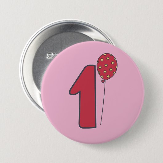Badge Rond 7,6 Cm I'm One - mignon ballon rose & rouge 1er anniversa (Devant & derrière)