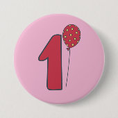 Badge Rond 7,6 Cm I'm One - mignon ballon rose & rouge 1er anniversa (Devant)