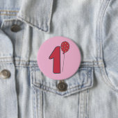 Badge Rond 7,6 Cm I'm One - mignon ballon rose & rouge 1er anniversa (En situation)