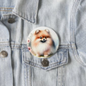 Badge Rond 7,6 Cm Image d'aquarelle mignonne Pomeranian (En situation)