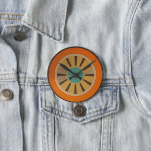 Badge Rond 7,6 Cm Image d'horloge en tranche d'orange futuriste atom