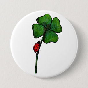 Badge Rond 7,6 Cm imaginaire d'aquarelle coccinelle sur quatre feuil
