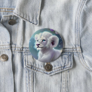 Badge Rond 7,6 Cm Imaginaire Lion Bébé Blanc