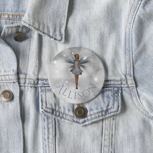 Badge Rond 7,6 Cm Imaginaire lunaire doux Enchantée Fée Argent Nom (En situation)