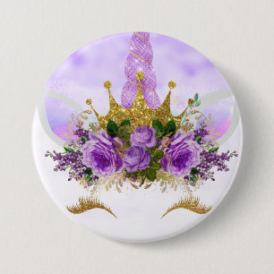 Badge Rond 7,6 Cm Imaginaire pourpre et licorne d'or d'étoiles