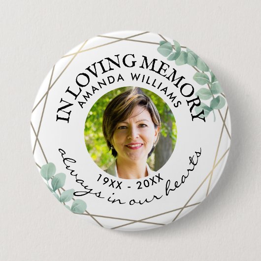 Badge Rond 7,6 Cm In Love Mémoire Moderne Verdure Photo Memorial (Devant)