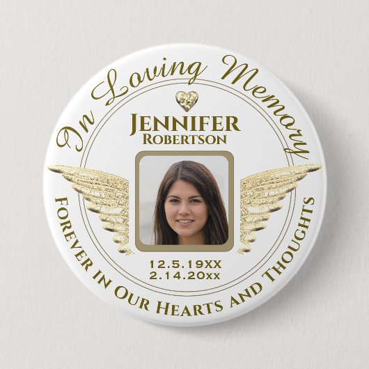 Badge Rond 7,6 Cm In Love Memory Photo Gold et White (Devant)