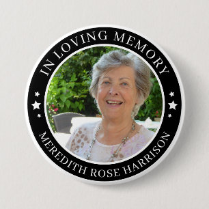 Badge Rond 7,6 Cm In Love Memory White Stars Black Photo Memorial