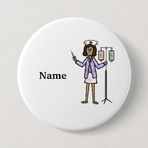 Badge Rond 7,6 Cm Infirmière avec Sacs IV et bouton seringue