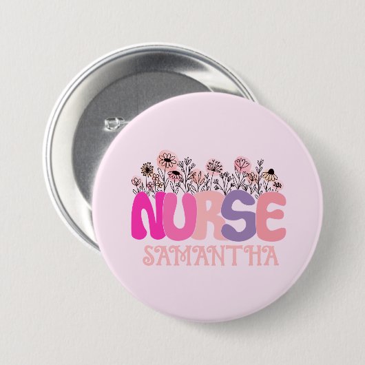 Badge Rond 7,6 Cm Infirmière florale (Devant & derrière)
