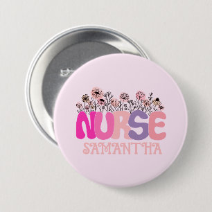 Badge Rond 7,6 Cm Infirmière florale
