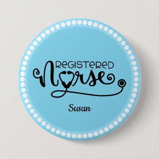 Badge Rond 7,6 Cm Infirmière inscrite personnalisée bleu et blanc