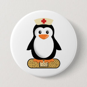 Badge Rond 7,6 Cm Infirmière Penguin (avec Bandaid)