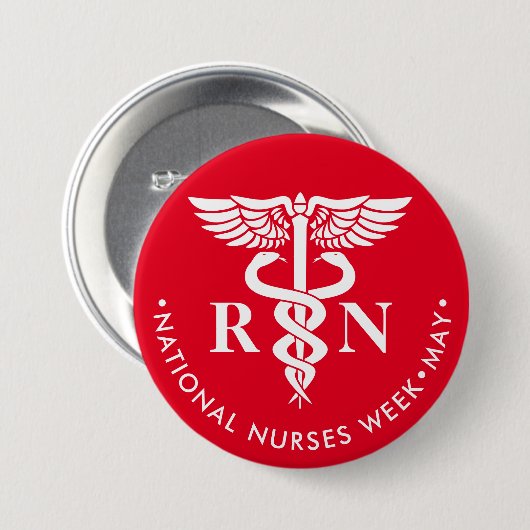 Badge Rond 7,6 Cm Infirmières Semaine/Jour, caducée blanche RN (Devant & derrière)