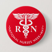 Badge Rond 7,6 Cm Infirmières Semaine/Jour, caducée blanche RN (Devant)