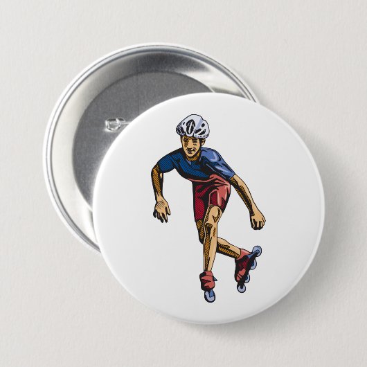 Badge Rond 7,6 Cm Inline Skater Cool Retro Rollerblading (Devant & derrière)