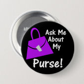 Badge Rond 7,6 Cm Interrogez-moi au sujet de ma bourse - pourpre sur (Devant & derrière)