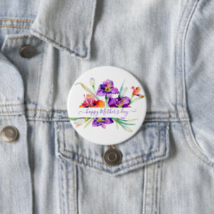 Badge Rond 7,6 Cm Iris aquarelle violette personnalisée 
