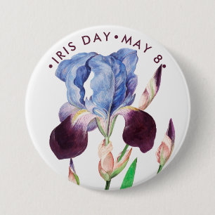 Badge Rond 7,6 Cm Iris Day, iris violet vintage