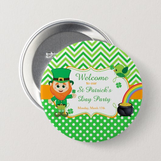 Badge Rond 7,6 Cm Irish Leprechaun St Patrick's Day Party (Devant & derrière)