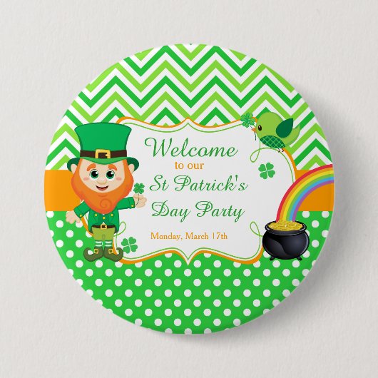 Badge Rond 7,6 Cm Irish Leprechaun St Patrick's Day Party (Devant)