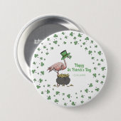Badge Rond 7,6 Cm Irish Shamrock Flamingo St. Patrick’s Day Party (Devant & derrière)