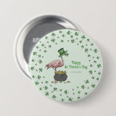 Badge Rond 7,6 Cm Irish Shamrock Flamingo St. Patrick’s Day Party Bu (Devant & derrière)