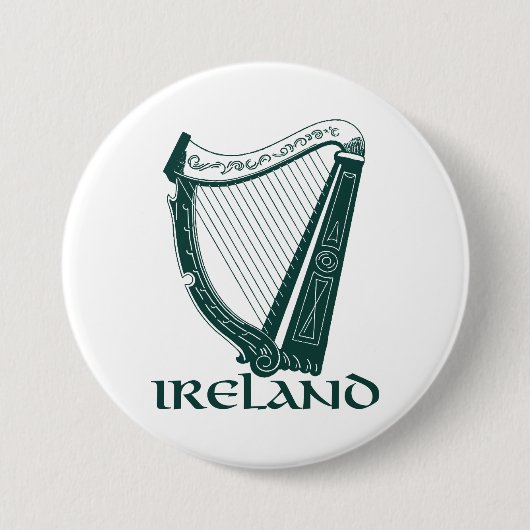 Badge Rond 7,6 Cm Irlande Harp Design, Irish Harp (Devant)