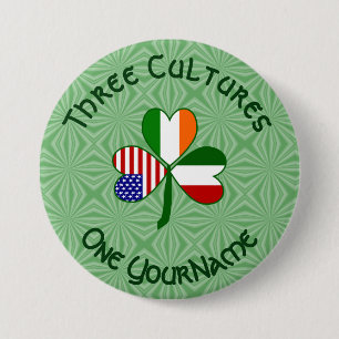 Badge Rond 7,6 Cm Italian Irish American Flags Shamrock Your Name