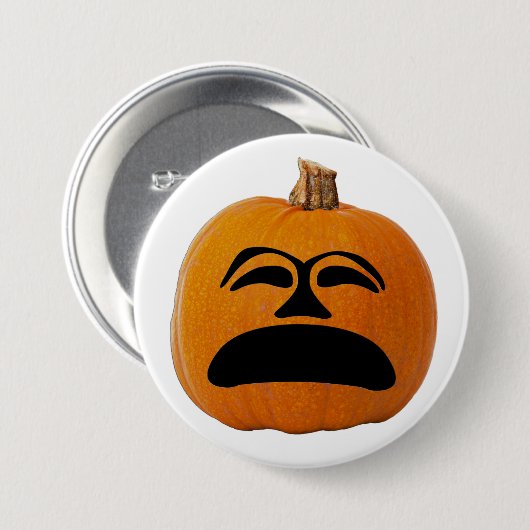 Badge Rond 7,6 Cm Jack o' Lantern Malheureux Face, Citrouille d'Hall (Devant & derrière)