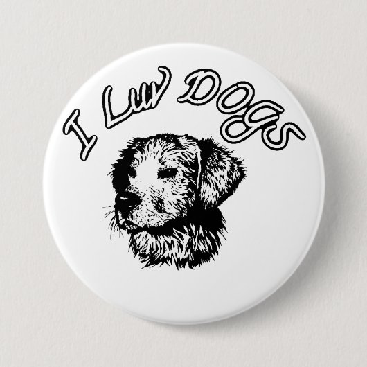 Badge Rond 7,6 Cm " J'adore les chiens " (Devant)