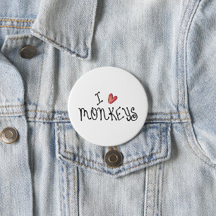 Badge Rond 7,6 Cm J'adore les singes, typographie manuscrite mignonn