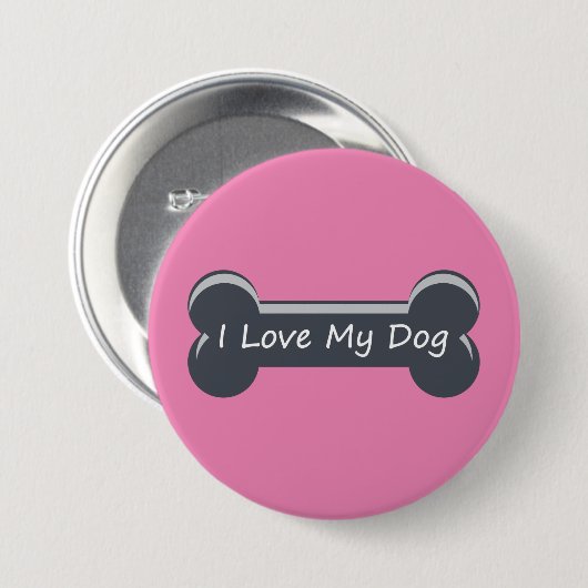 Badge Rond 7,6 Cm J'adore mon chien | Os de chien (Devant & derrière)